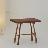 Contemporary handcrafted stool / end table in solid oak and sipo wood