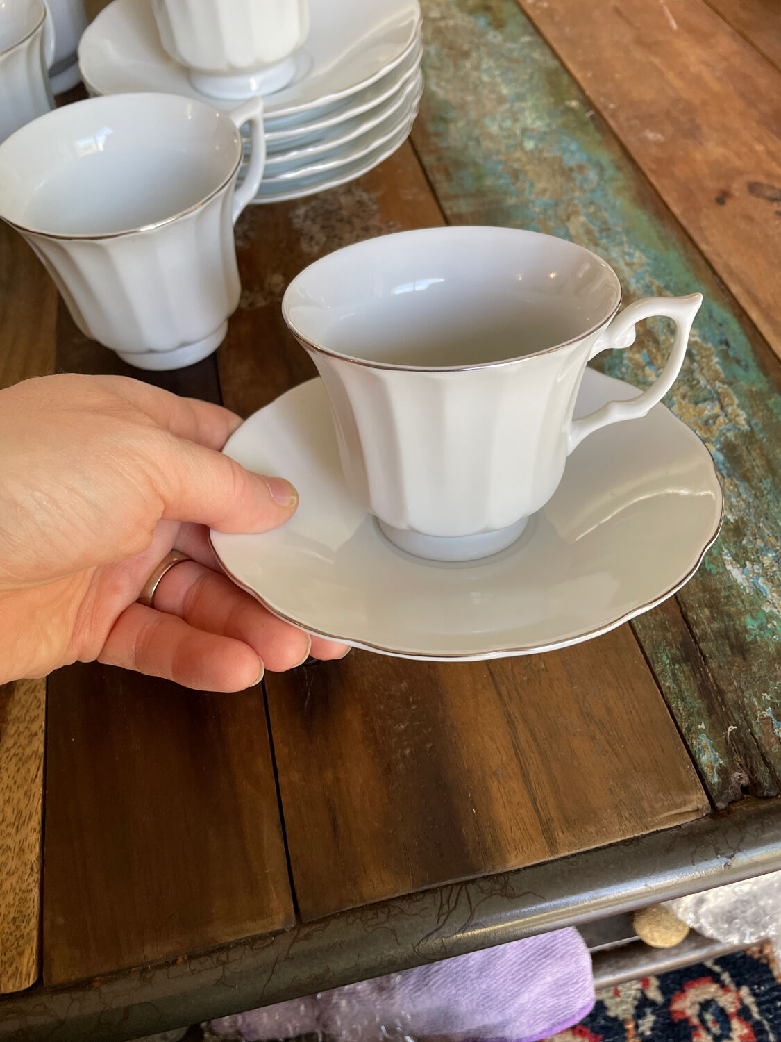 Coffee service for 6 cups, coffee pot, sugar bowl, and milk jug.