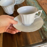 Coffee service for 6 cups, coffee pot, sugar bowl, and milk jug.