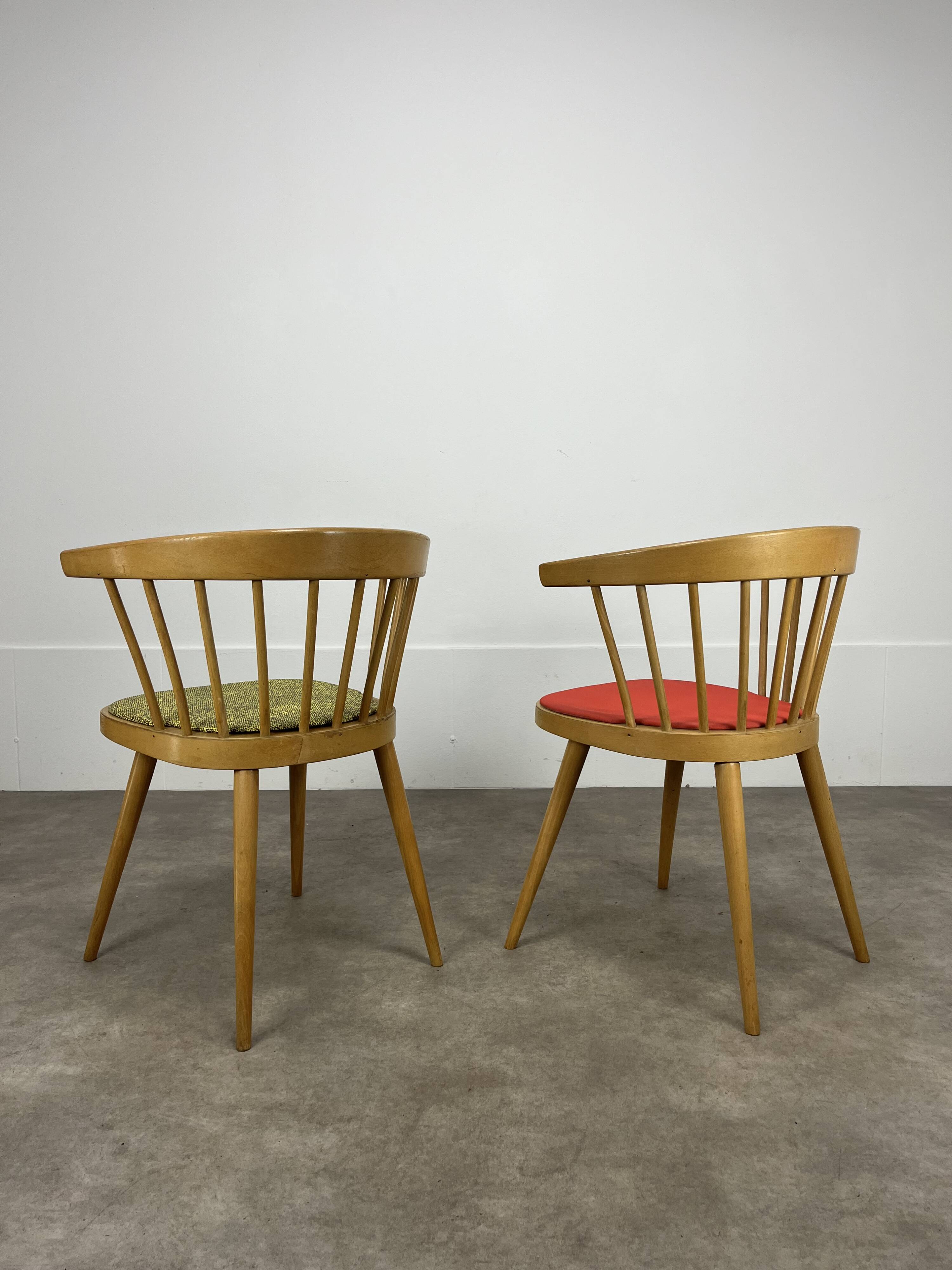 Pair of Baumann 740 office chairs, slatted models, 1960s