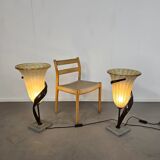Large Jugendstil floor / table lamps, Roberto Galli, stone base with Italian glass shade