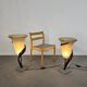 Large Jugendstil floor / table lamps, Roberto Galli, stone base with Italian glass shade