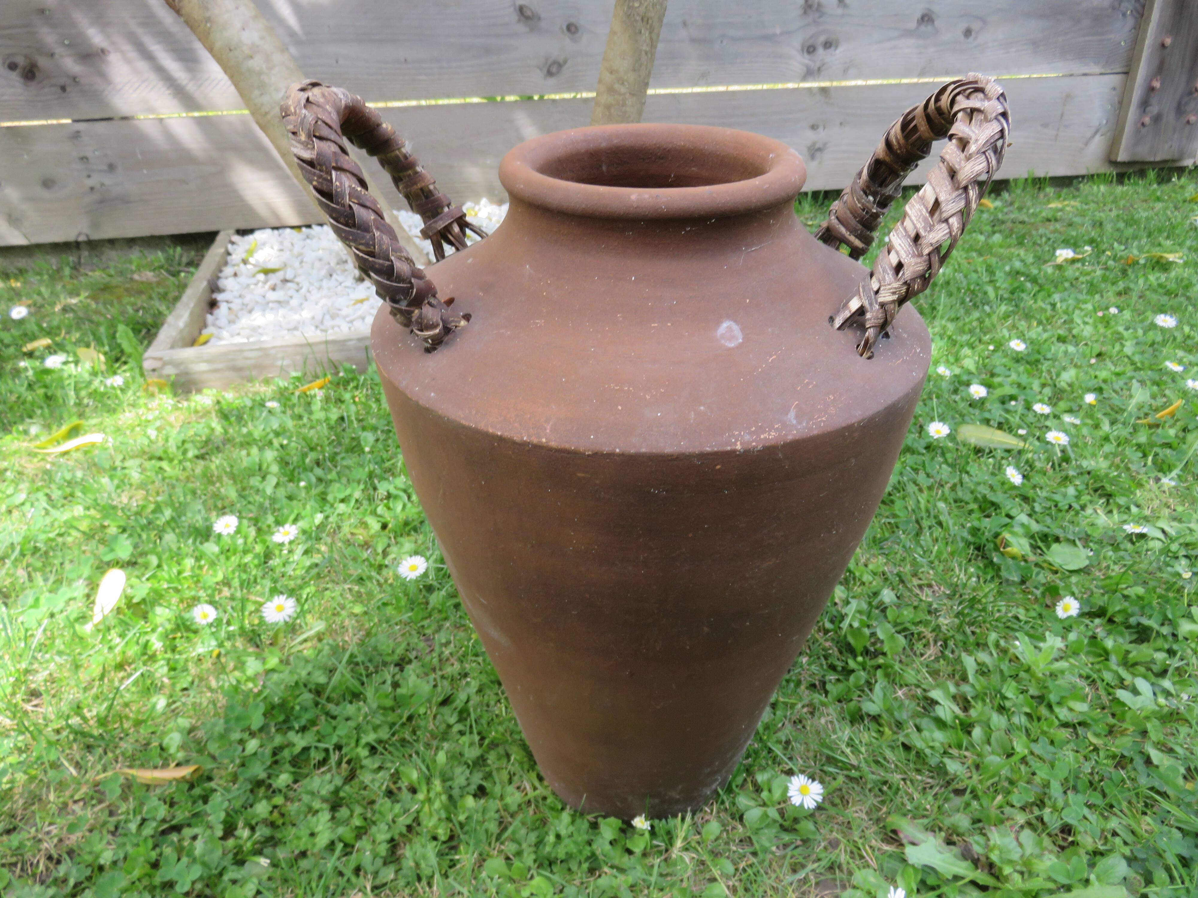 Terracotta flower pot, rattan handles 30s 40s