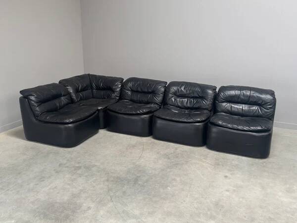 Modular black leather element sofa, 1970s