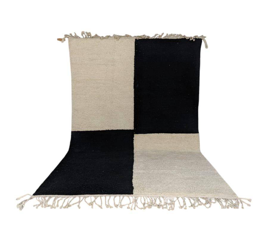 Tapis blanc-noir fait main traditionnel 250cmx150cm