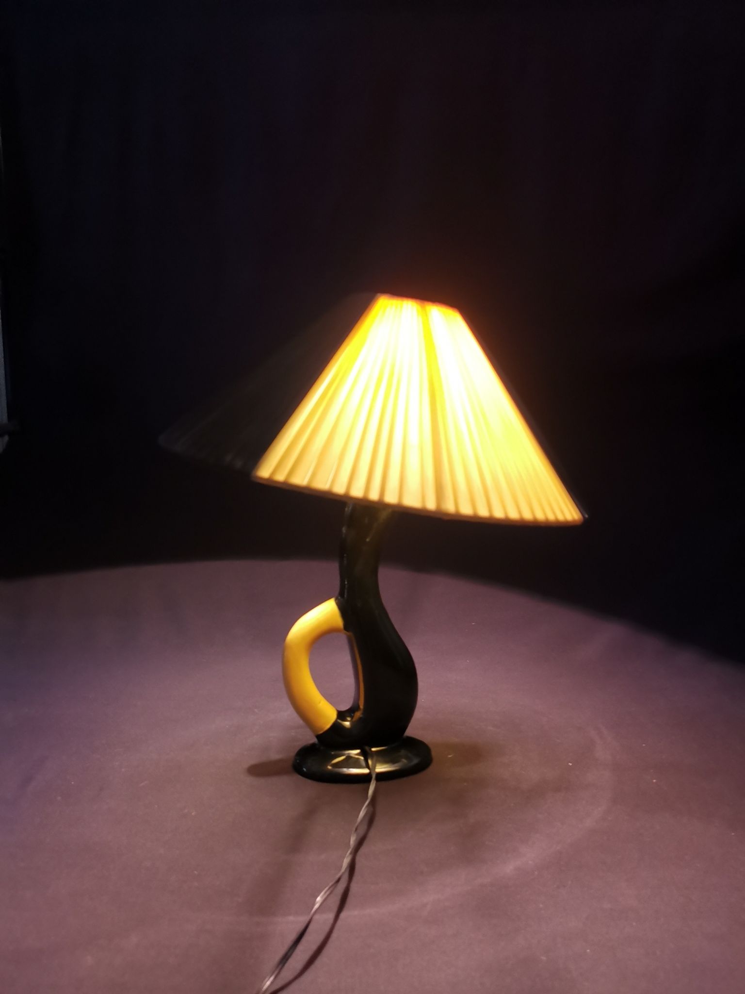 Bedside lamp vintage ceramic black and yellow