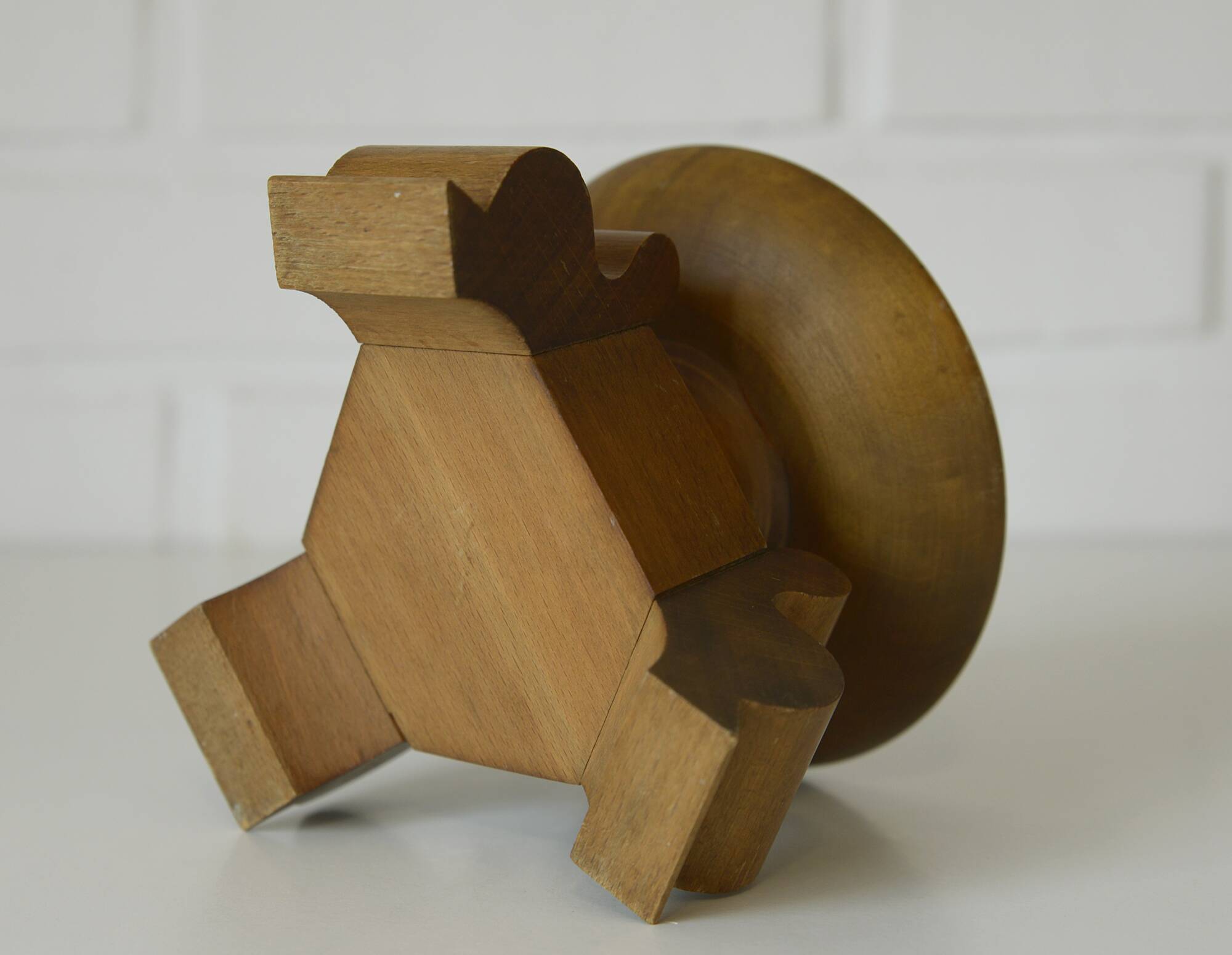 Large antique candle holder Art Deco handmade wood candle stick holder