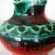 Fat Lava Pitcher Vase: Red Black Green Glaze, West German Pottery