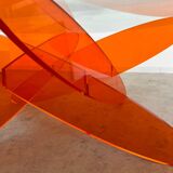 Geometric coffee table glass and orange plexi design 70s Space vintage age