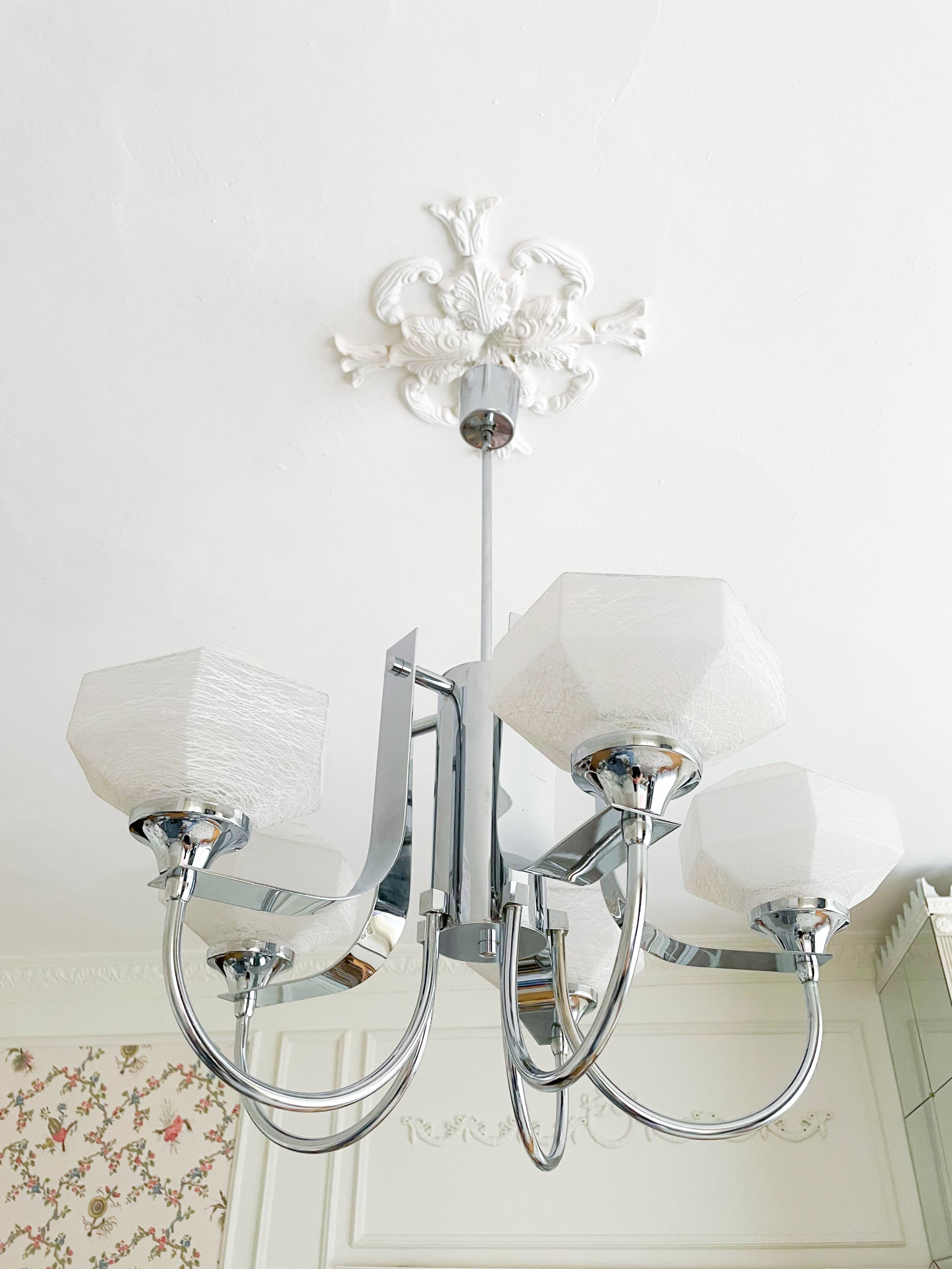 Lustre Gaetano Sciolari à 5 bras en métal chromé, Italie 1970