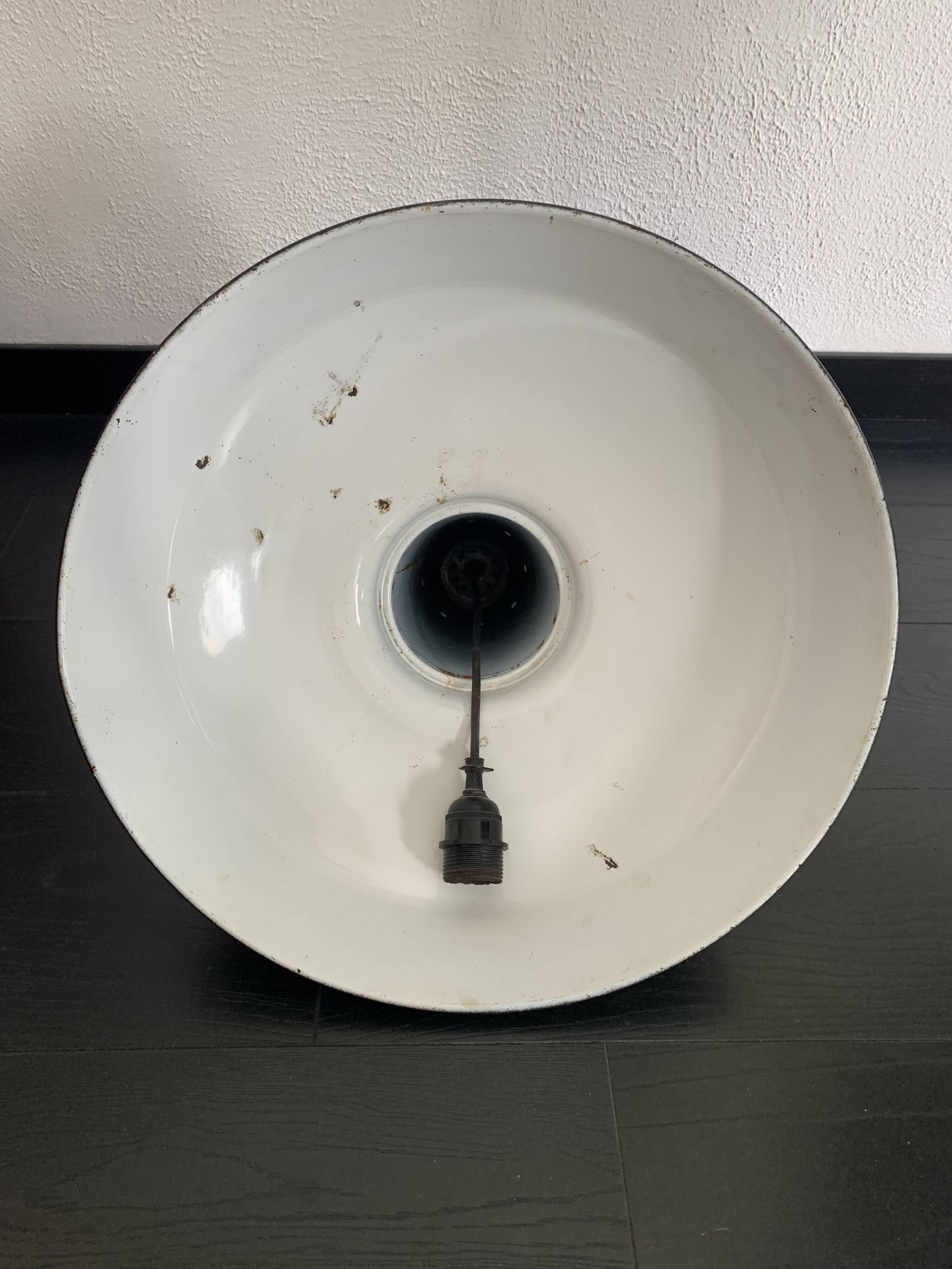 Vintage 1940s marine enamelled bowl pendant lamp - 47 x 40 cm