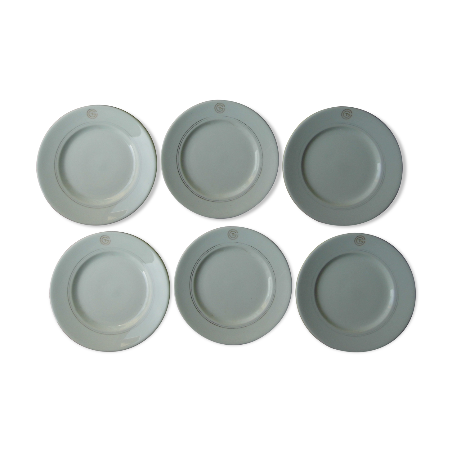 6 limoges porcelain assiettes cgt trans-atlantic general company, art deco
