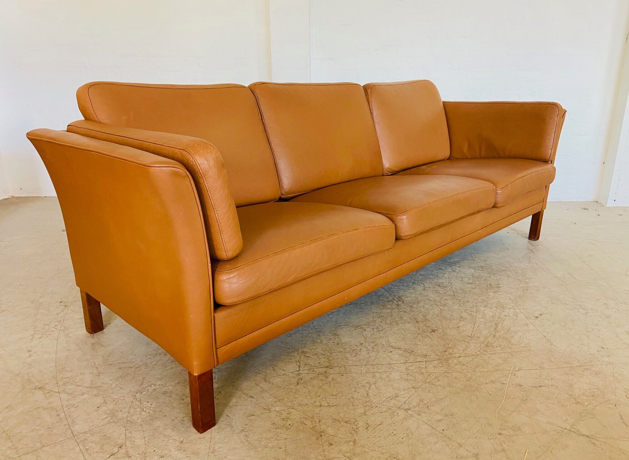 Vintage Danish mid-century Morgans Hansen cognac 3-seater sofa