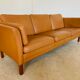 Vintage Danish mid-century Morgans Hansen cognac 3-seater sofa