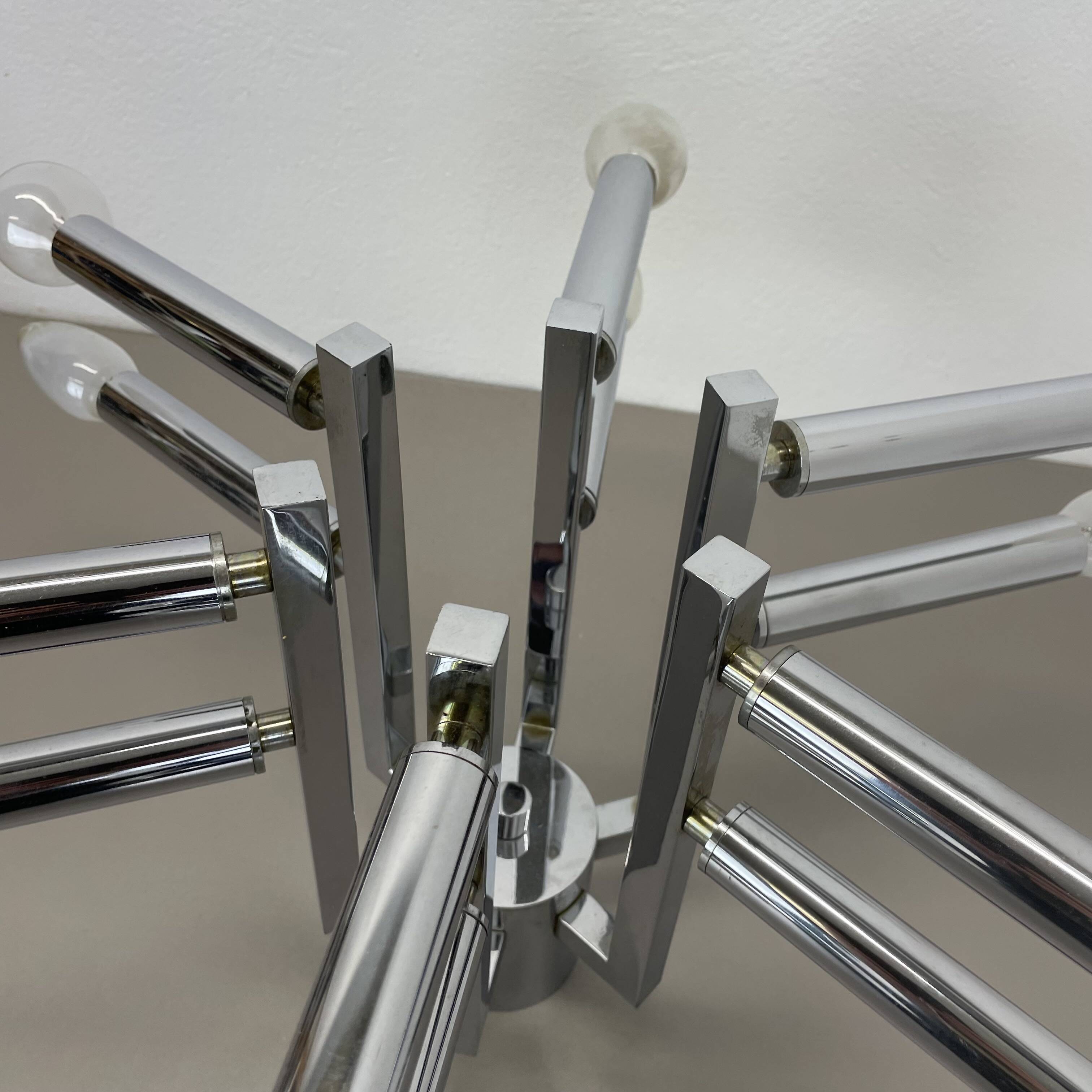 Modernist Huge chromed SPUTNIK Sciolari Style Ceiling Light, Italy, 1970s