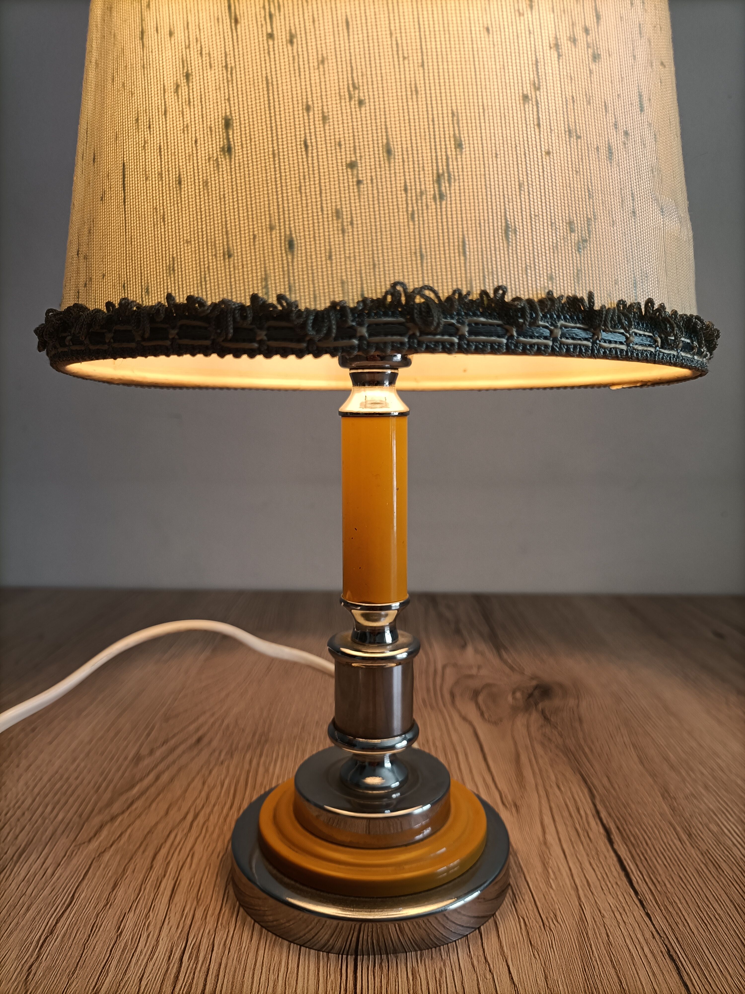 Solid brass candle holder lamp and vintage fabric