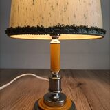 Solid brass candle holder lamp and vintage fabric