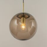 Large smoked glass ball pendant by Limburg in brass, Germany, 1970s.