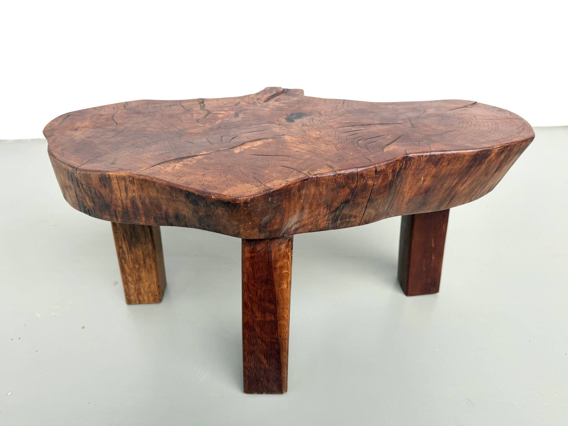 Brutalist tripod coffee table in solid teak – 1970s