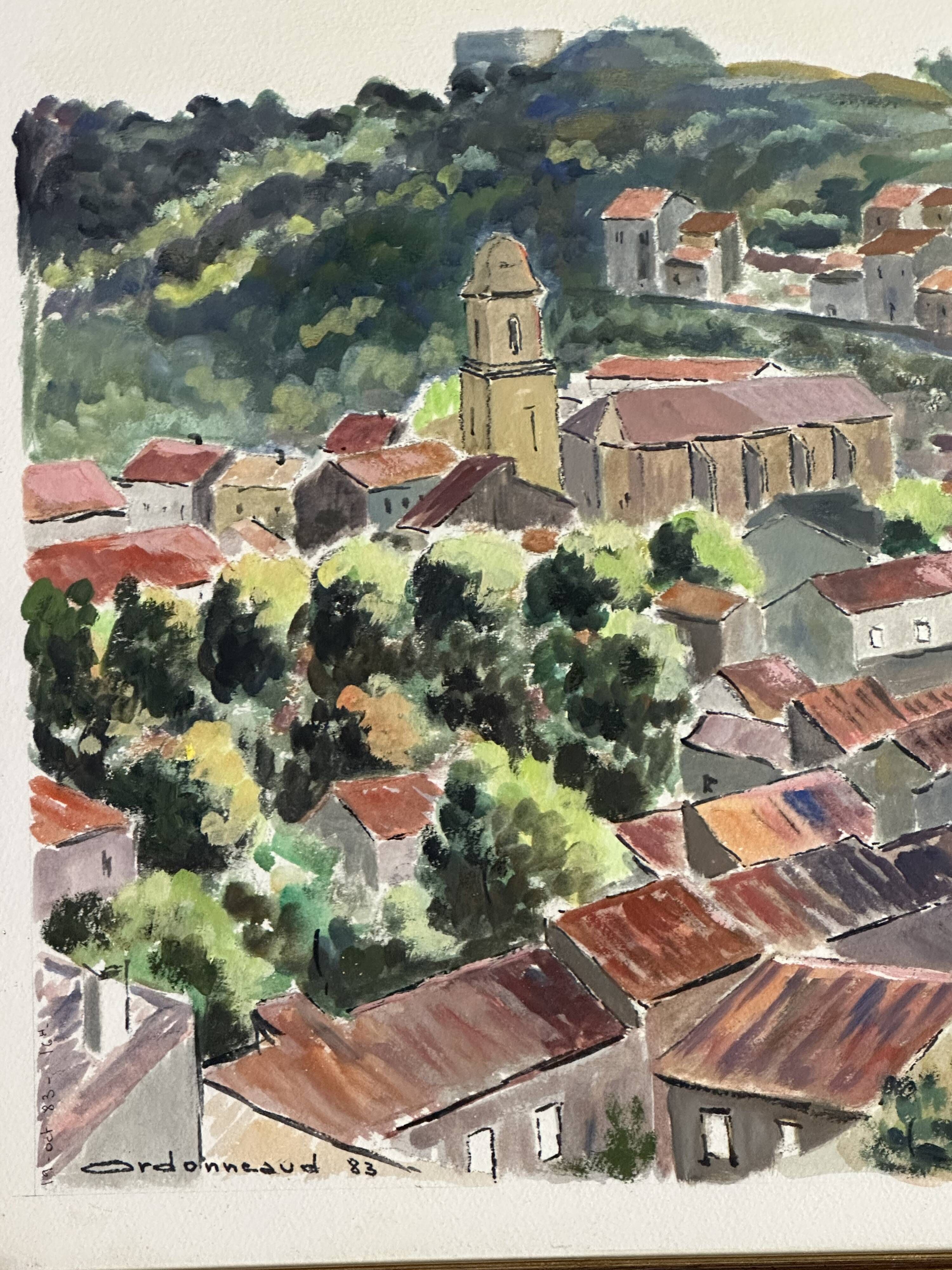 Painting / watercolor landscape of Provence signed Jean Ordonneaud 1983