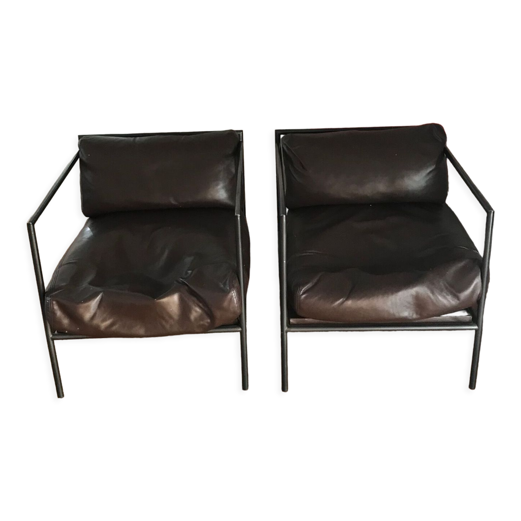 Set of 2 metal and brown leather armchairs Julie Prisca