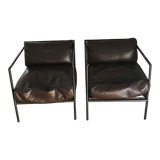 Set of 2 metal and brown leather armchairs Julie Prisca