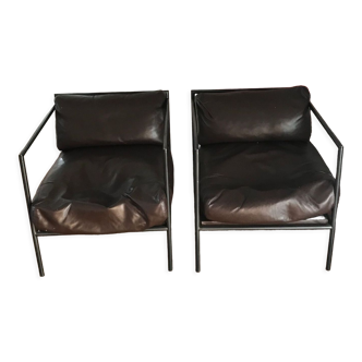Set of 2 metal and brown leather armchairs Julie Prisca