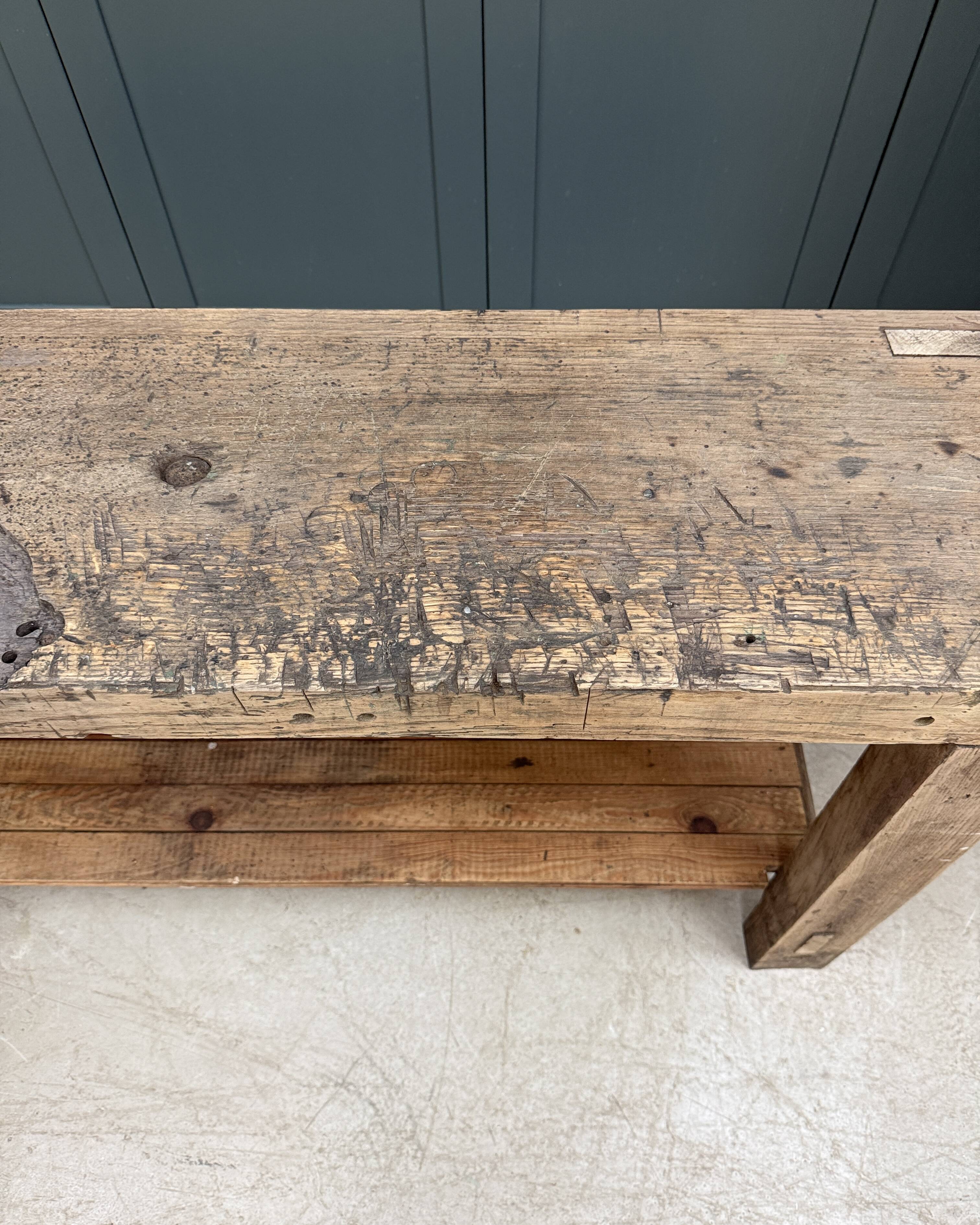 Old solid oak carpenter's workbench (renovated)