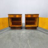 Pair of Mid-Century Walnut Nightstands with Glass Tops, 1950s