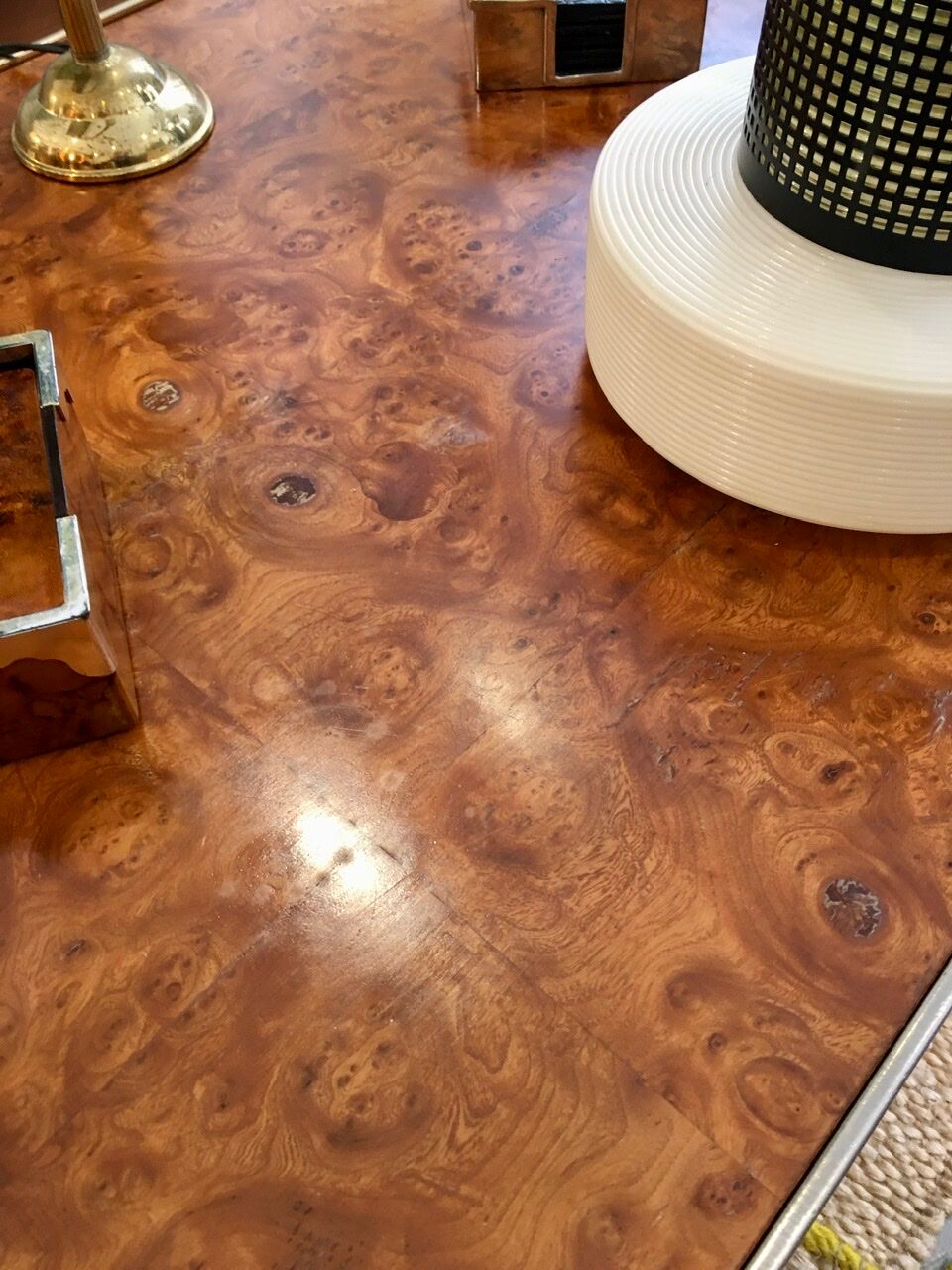 Elm magnifying glass coffee table circa 1970