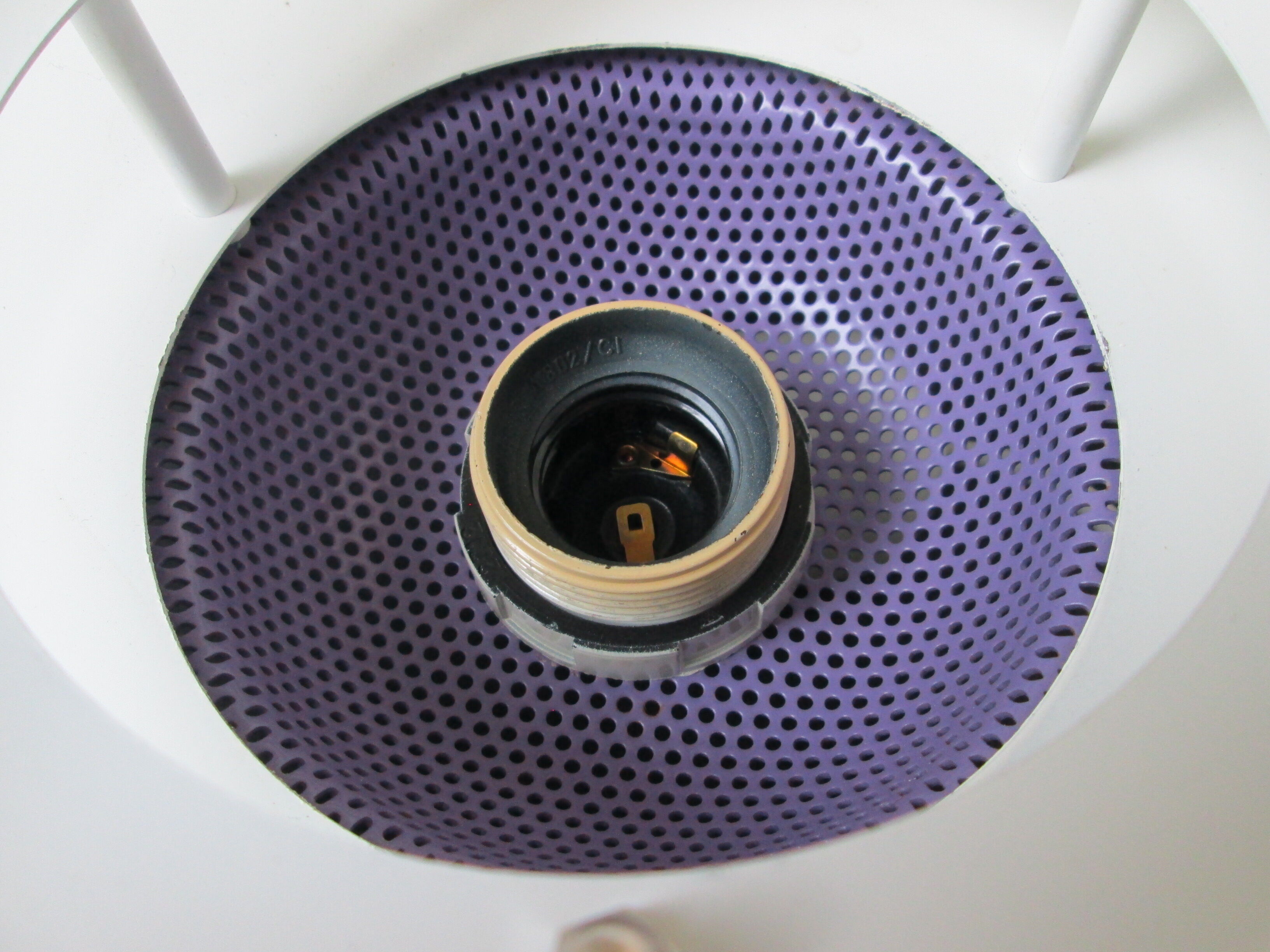 Dansk design white/purple 1980s pendant lamp by Danish Jeka Metaltryk