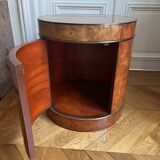 Drum side table in wood burl with door