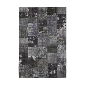 Black tones handmade vintage patchwork rug