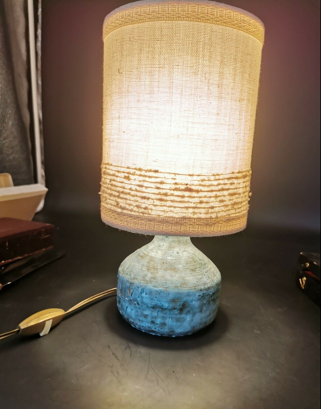 Lampe vintage céramique bleue