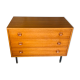 Vintage chest of drawers, Scandinavian teak style, circa 60 metal feet