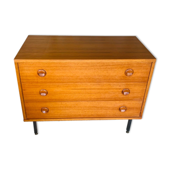 Vintage chest of drawers, Scandinavian teak style, circa 60 metal feet