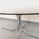 Vintage oval dining table in smoked glass and chrome metal