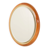 Italian backlit XL mirror in solid cherry wood, 1970s