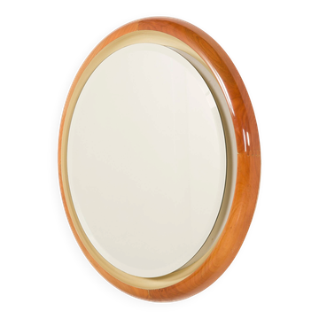 Italian backlit XL mirror in solid cherry wood, 1970s