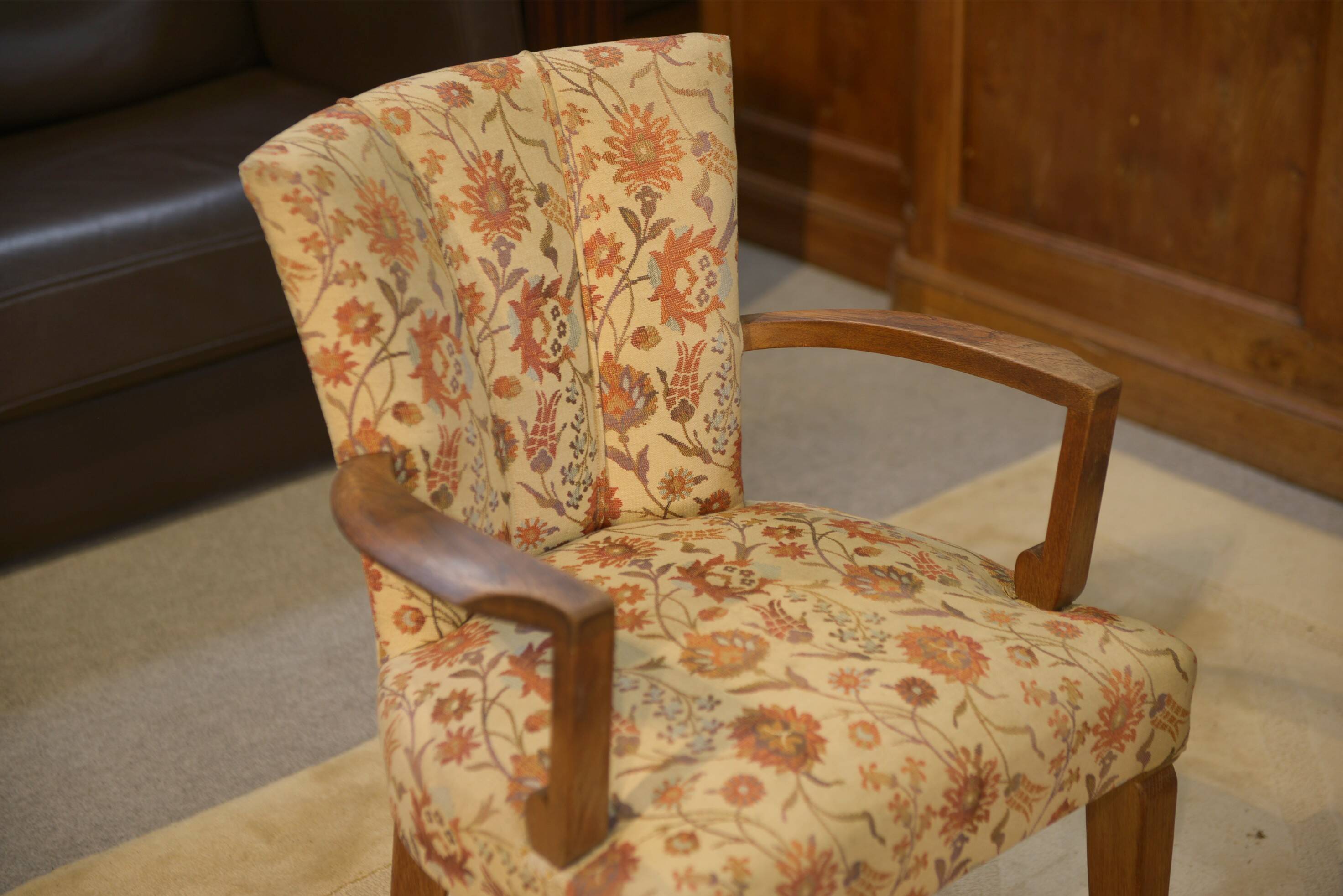 Set of 2 Bridge armchairs and one armchair attributed to Jules Leleu from the 1930s.