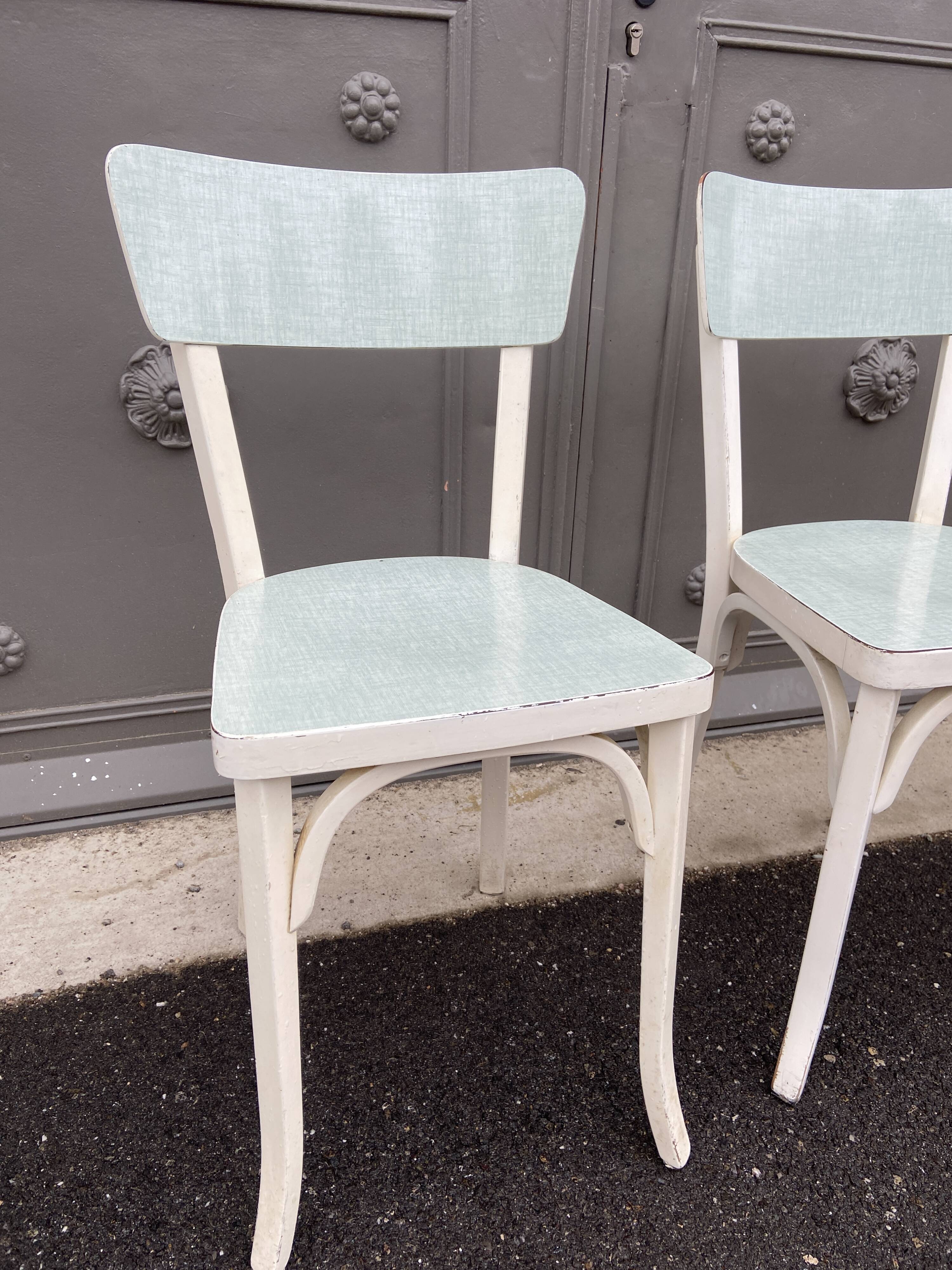 4 baumann chairs wood and formica 1960