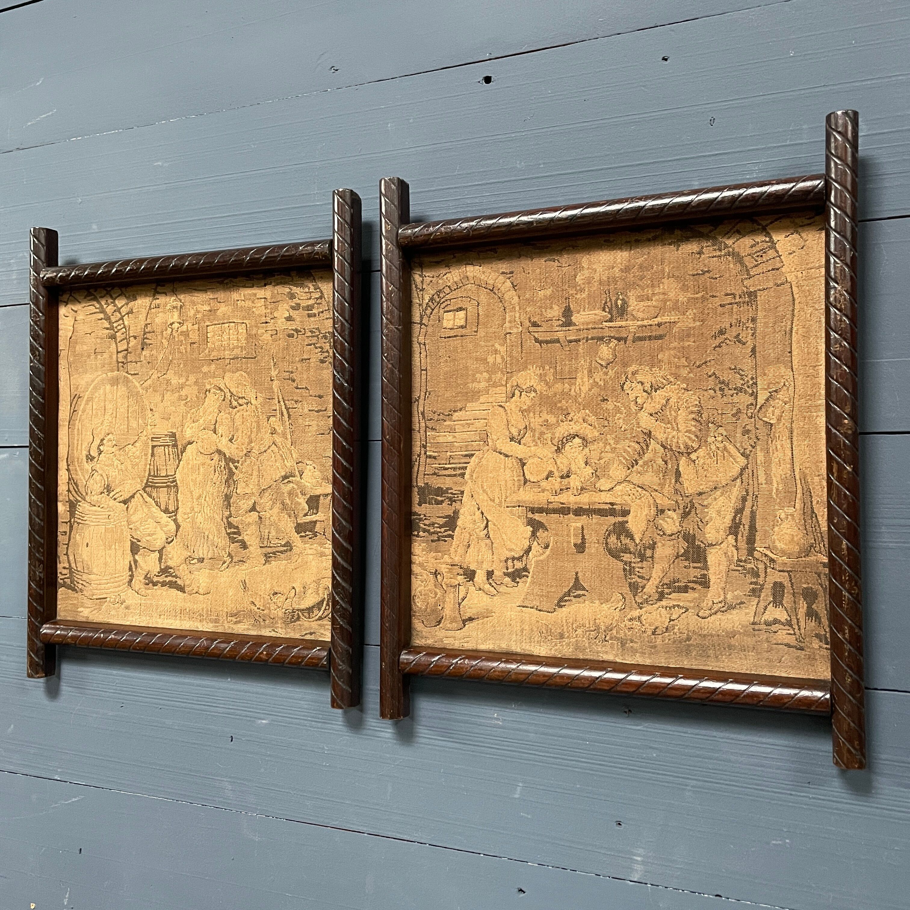 Set of two antique framed gobelins from France from the 19th century