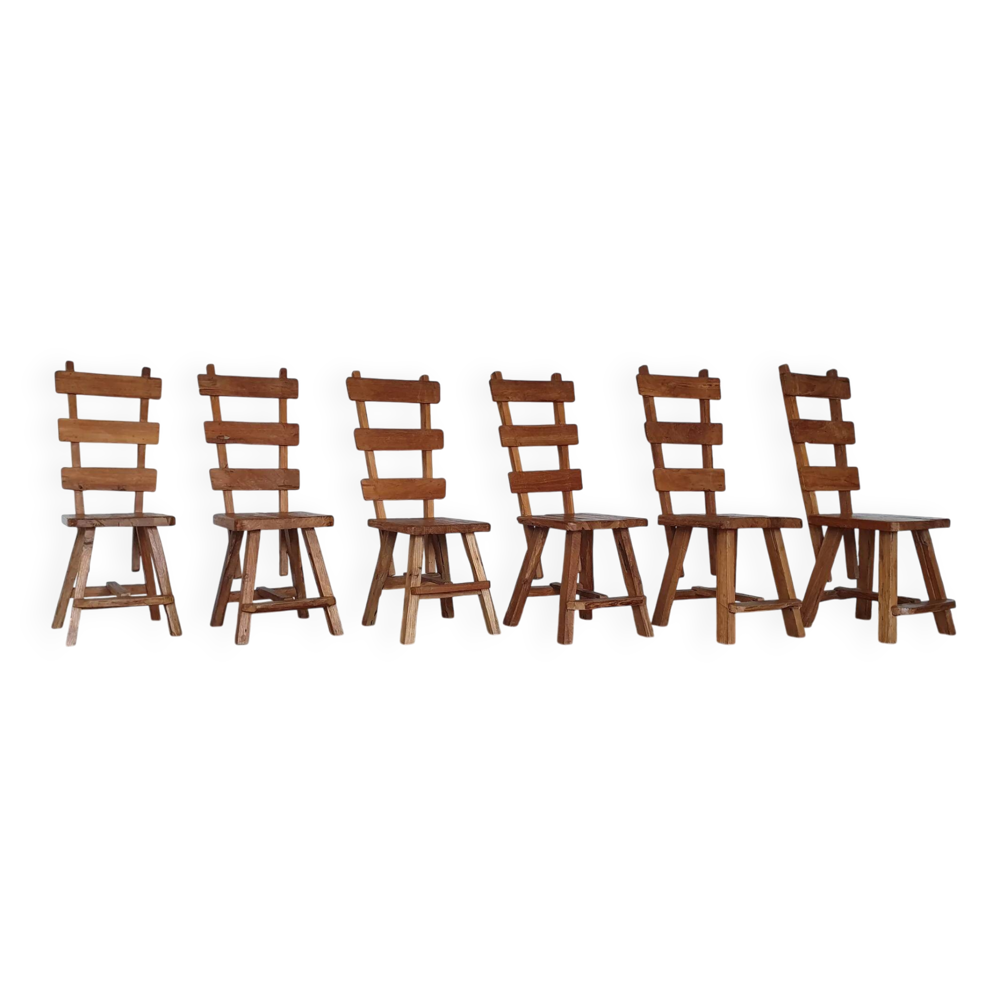 Olm wood brutalist wabi sabi dining set / 6 chairs / table