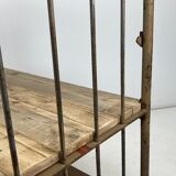 Vintage industrial iron and wood shelves on wheels