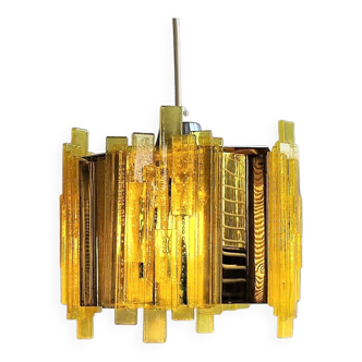 Suspension acrylique et métal jaune par Claus Bolby pour Cebo Industri, Danemark 1960's