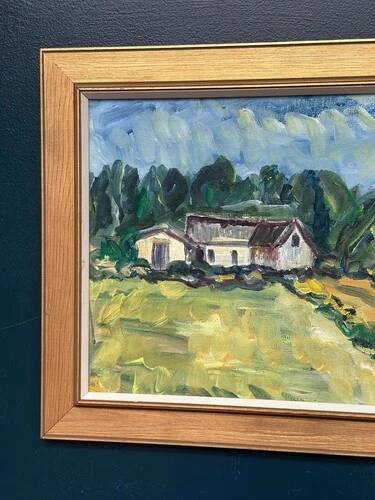 Swedish Oil on Canvas "Landskap" by Kersti Flyckt, Vintage & Framed 59×43cm
