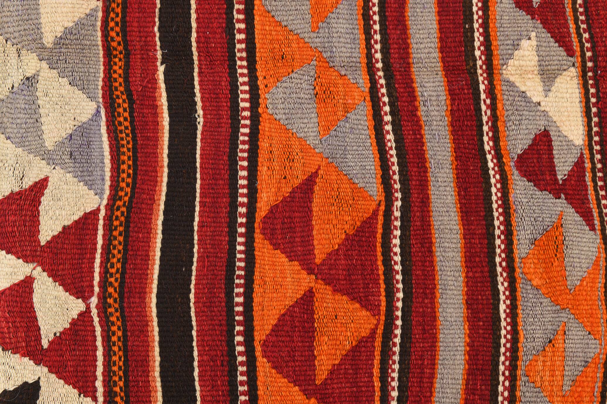 4x9 Red & Blue Turkish Kilim Rug, Living Room Rug, 133x272Cm Vintage Kilim