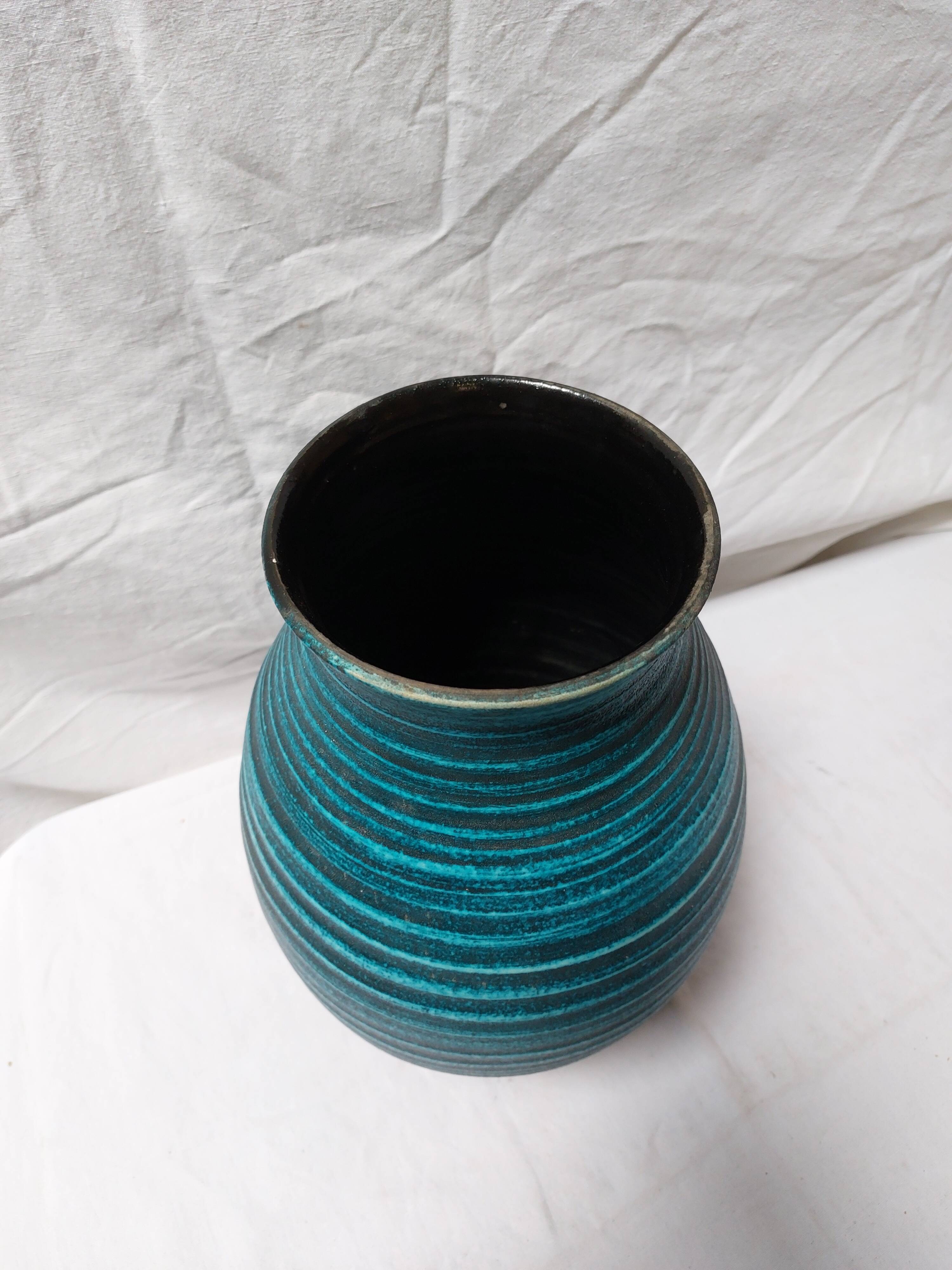Large blue ceramic vase "Gauloise" – Potiers d’Accolay – Year 60
