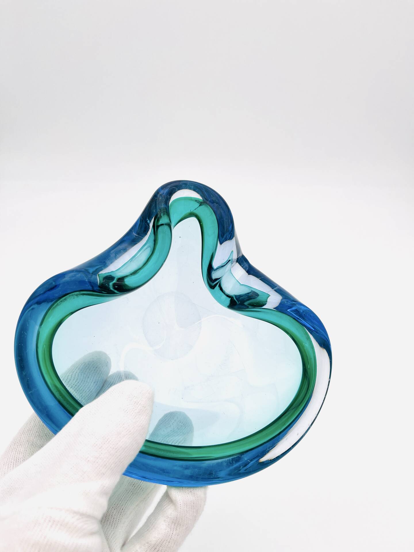 Flavio Poli Seguso Sommerso Emerald Green Blue Vintage 60s Ashtray
