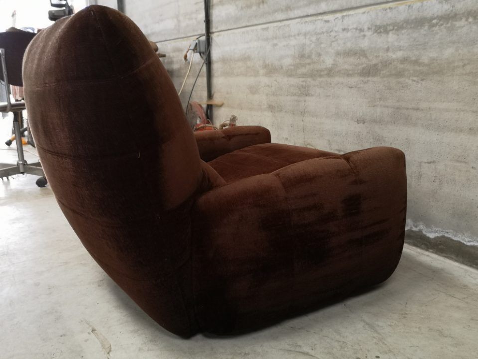 Vintage chocolate velvet armchair 1970 (roset line rock ducaroy)